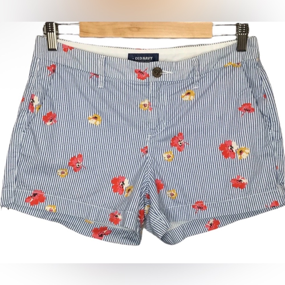 Old Navy Blue Stripe Floral Seersucker Shorts Size 4
